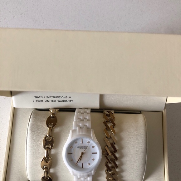 Anne Klein New York   12/7740WTST White Ceramic Watch w/ 2- Gold Tone Bracelets - Picture 2 of 7